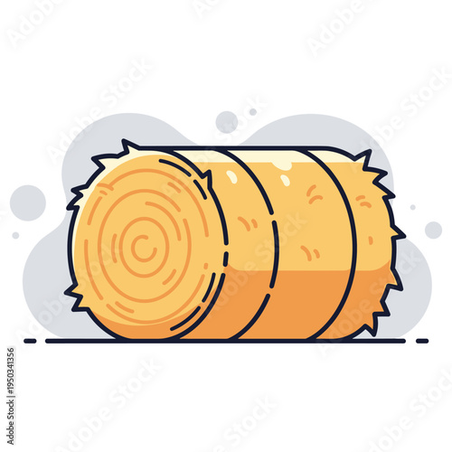 Round hay bales lying on ground in rural setting minimal background. non editable strokes