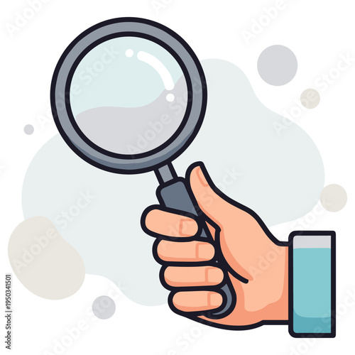 Hand holding magnifying glass over soft abstract background. non editable strokes