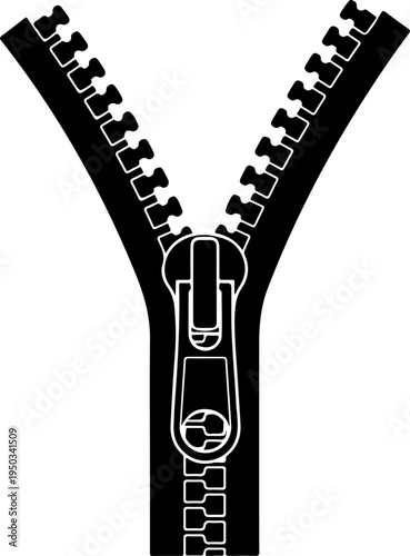 Open zipper mechanism silhouette vector illustration