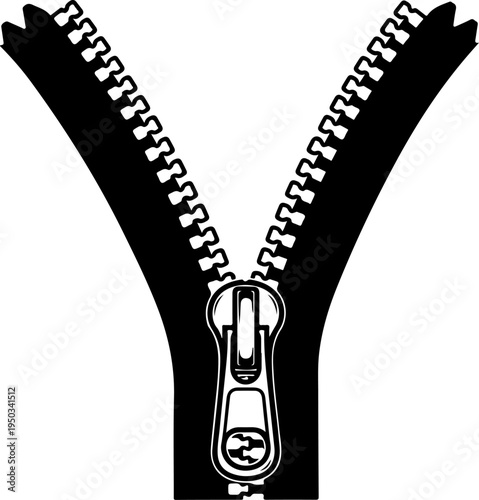 Open zipper mechanism silhouette vector illustration