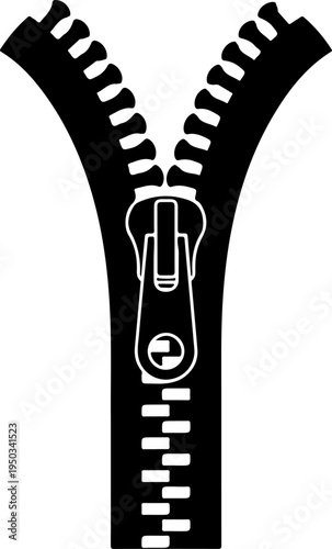 Open zipper mechanism silhouette vector illustration