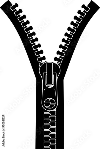 Open zipper mechanism silhouette vector illustration