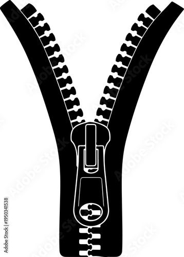 Open zipper mechanism silhouette vector illustration