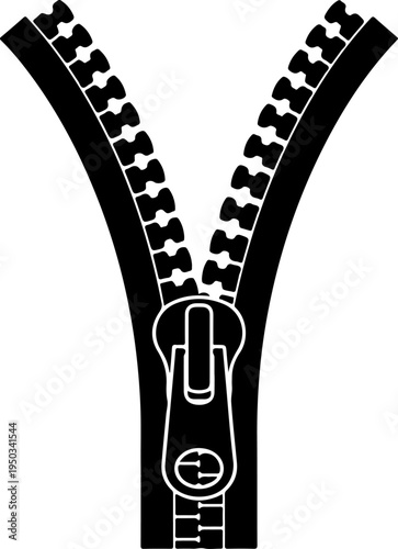 Open zipper mechanism silhouette vector illustration