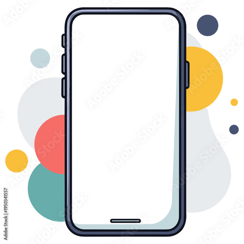 Smartphone device with blank screen on colorful background. non editable strokes