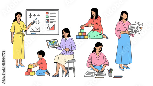 Educational Inspiration: A collection of educational figures demonstrating different methods of teaching and inspiring learning in various ways.