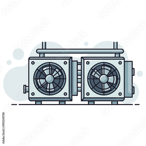 Industrial condenser unit showing dual fans and piping. non editable strokes