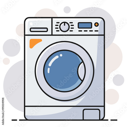 Front load washing machine standing idle in studio setting. non editable strokes