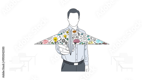 Creative Vision: A modern illustration showcasing a person's innovative thoughts and ideas. The conceptual image depicts a person holding a pen, forming a triangle that symbolizes creative potential.