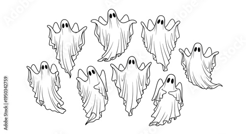 Spooky Ghost Icons: A Hauntingly Cute Halloween Illustration