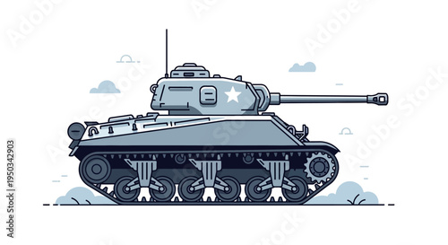 Vintage Military Tank Illustration, Pixel Art Style, Historical Warfare Vehicle