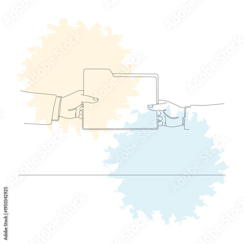 Hand Transferring Folder One Line Art - Continuous Line Drawing for Startups and Entrepreneurship