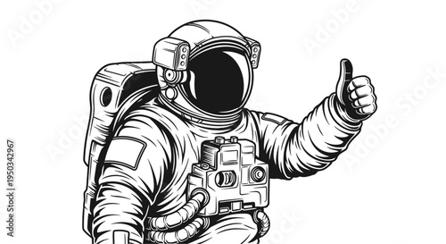 Astronaut Giving Thumbs Up: Space Explorer with Positive Gesture and Futuristic Suit