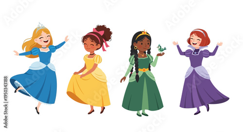 Diverse Princesses Dancing and Smiling