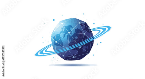 Global Network Connection: Digital Earth with Orbiting Ring and Connected Nodes