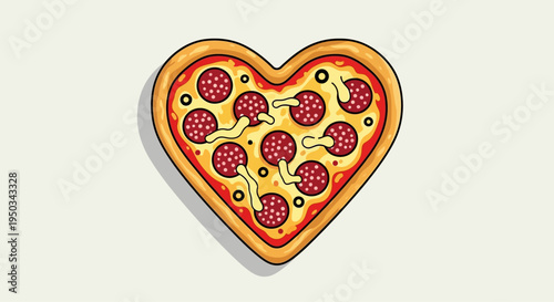 Heart Shaped Pepperoni Pizza with Melted Cheese, Love Food Concept