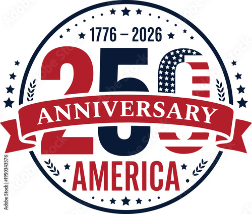 American 250th anniversary logo with patriotic theme and usa flag