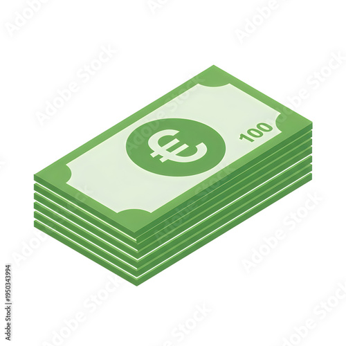 A stack of one hundred euro banknotes illustrated in a clean isometric 3d graphic design style