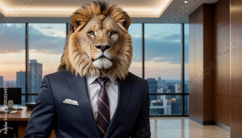 Professional Lion in Formal Suit Representing Business Leadership
