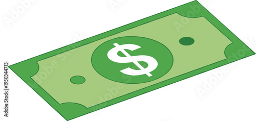 US dollar banknote green paper money illustration Isometric cash, currency, finance, business, payment, wealth, banking