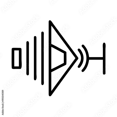 A minimalist vector graphic of a speaker icon with sound waves