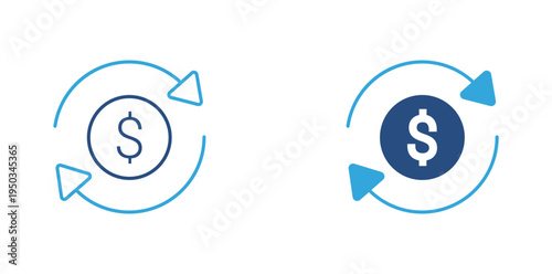 Money exchange icon set. Dollar currency with circular arrows icon, financial transaction concept. Vector illustration.