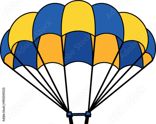 A blue and yellow parachute on transparent background