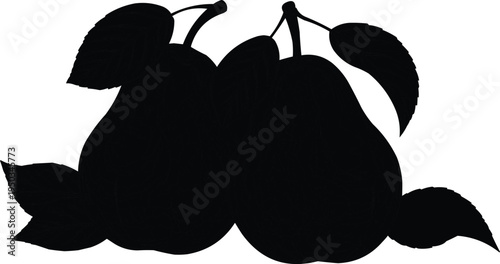 described features a silhouette of two pears with leaves, characterized by its bold and minimalist design