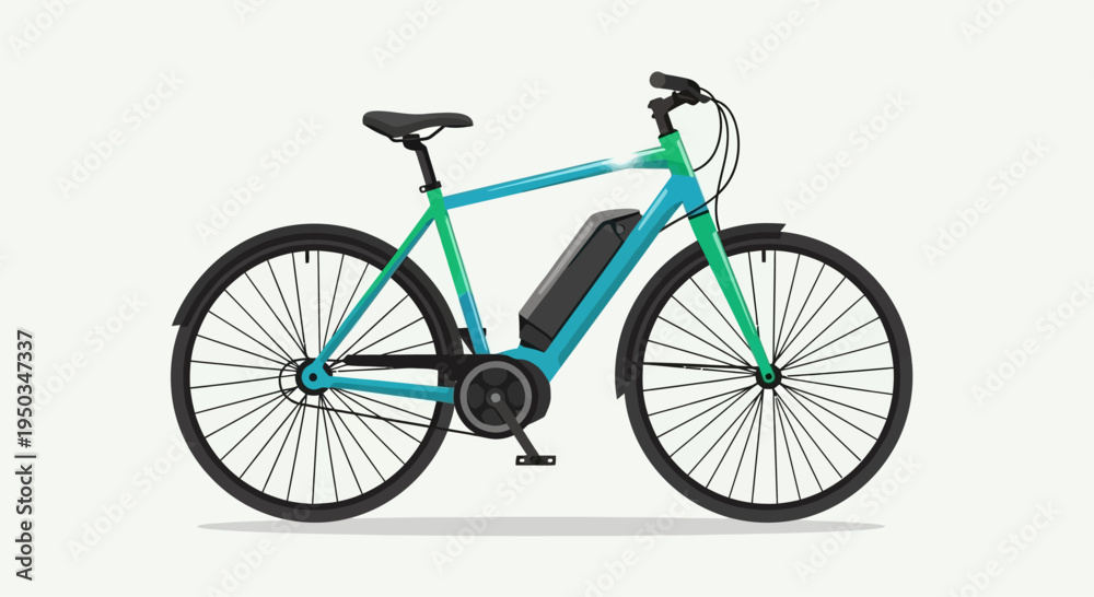 Fototapeta premium Modern Electric Bicycle with Integrated Battery and Sleek Design on White Background