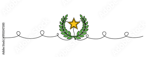 Laurel wreath with star centered on continuous line background. no editable strokes