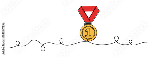 Gold medal showing number one on white minimal background. no editable strokes