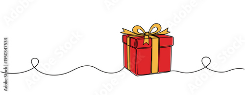 Gift box wrapped with ribbon in continuous line illustration. no editable strokes