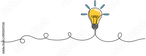 Light bulb glowing on looping line as idea concept in background. no editable strokes