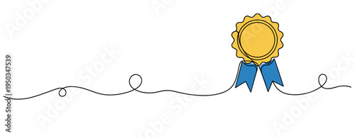 Award ribbon displayed standing on continuous line background. no editable strokes