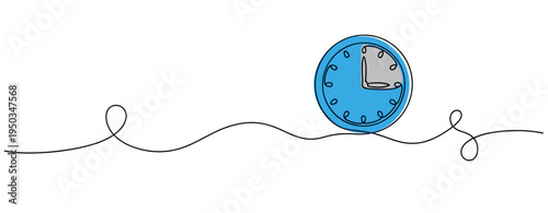 Clock showing time on continuous line minimal illustration. no editable strokes