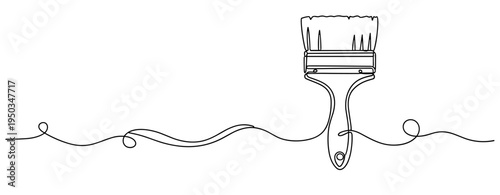 Paint brush suspended over continuous line white background. no editable strokes
