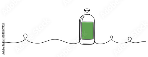 Glass bottle standing on continuous line minimalist white background. no editable strokes