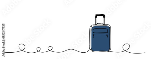 Carry on suitcase standing stationary on white minimalist background. no editable strokes