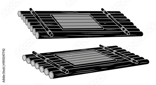 Bamboo Raft Illustration, Simple Design, Water Transport Concept