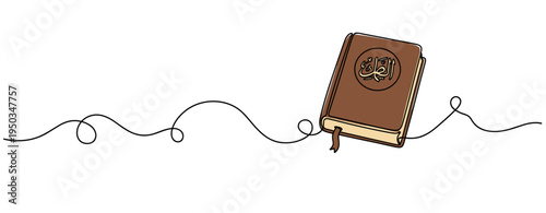 Religious book lying on looping continuous line drawing. no editable strokes