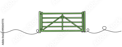 Farm gate standing closed connected by continuous line illustration. no editable strokes