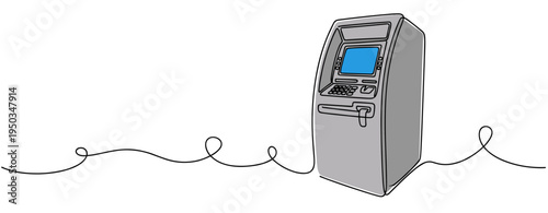 Automated teller machine depicted by continuous line drawing. no editable strokes