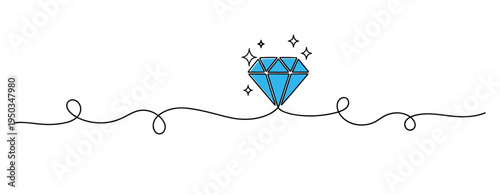Blue diamond sparkling on continuous line illustration. no editable strokes