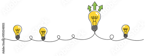 Light bulbs showing creative idea with upward arrows. no editable strokes