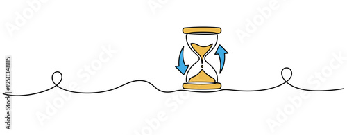 Hourglass indicating time reversal on continuous line white background. no editable strokes