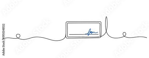 Signed check or receipt on continuous line white background. no editable strokes