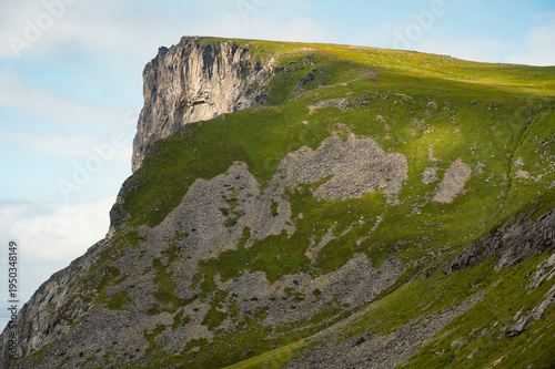 Ryten Mountain,Lofoten Islands Norway, sunny summer day.