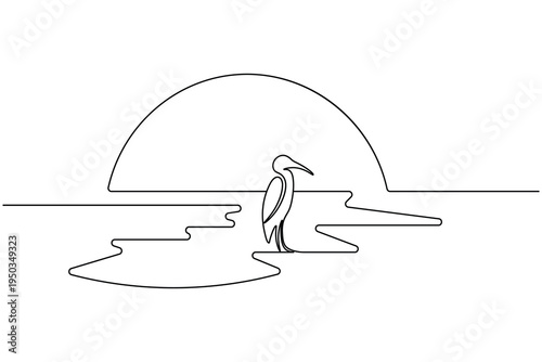 Egret bird continuous single line drawing minimalist outline vector art
