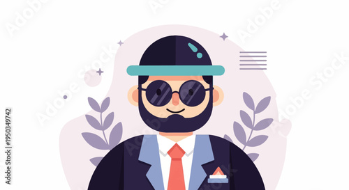 A stylish man in a suit and sunglasses is illustrated