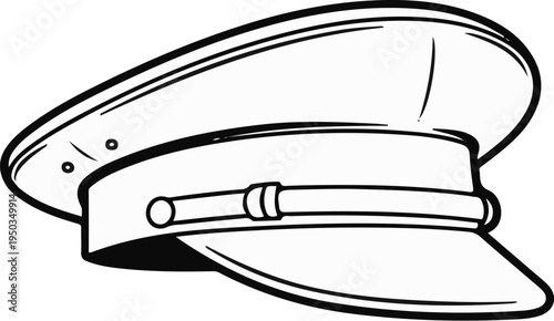 A stylized black and white drawing of a peaked cap with a brim